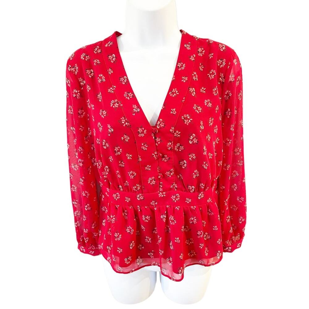 Madewell V-Neck Peplum Top in Little Lilies Size Small